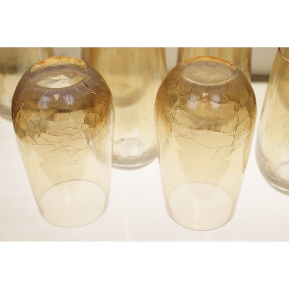 8 Pier One Crackle Lusterware Stemless Wine Hiball Glasses Drinking Amber Tall - Picture 4 of 6